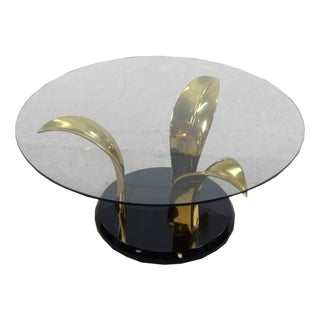 Vintage Palm Leaf Cocktail Coffee Table, 1970s For Sale