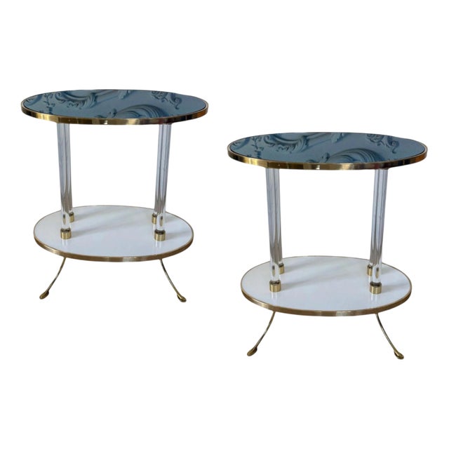 Blue Mirror Cigarette Tables by The Century, Set of 2 For Sale