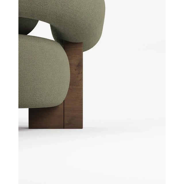 Contemporary Cassete Armchair in Boucle Olive and Smoked Oak by Alter Ego for Collector For Sale - Image 3 of 5
