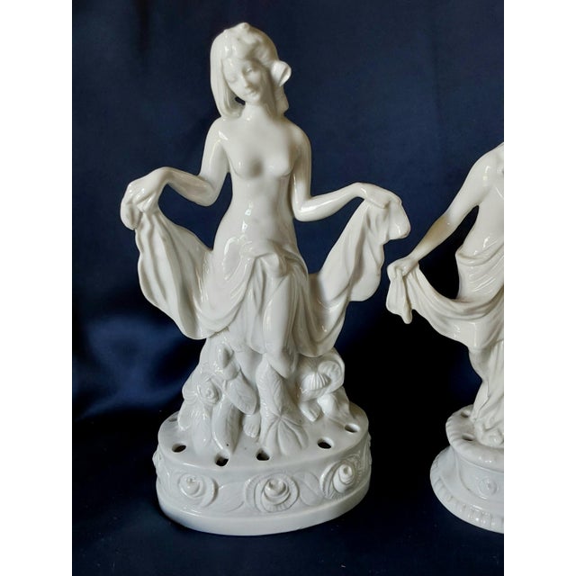 Art Deco Pair Antique Art Deco Porcelain Flower Frogs, Garden Figurines, Flower Arraigning For Sale - Image 3 of 7