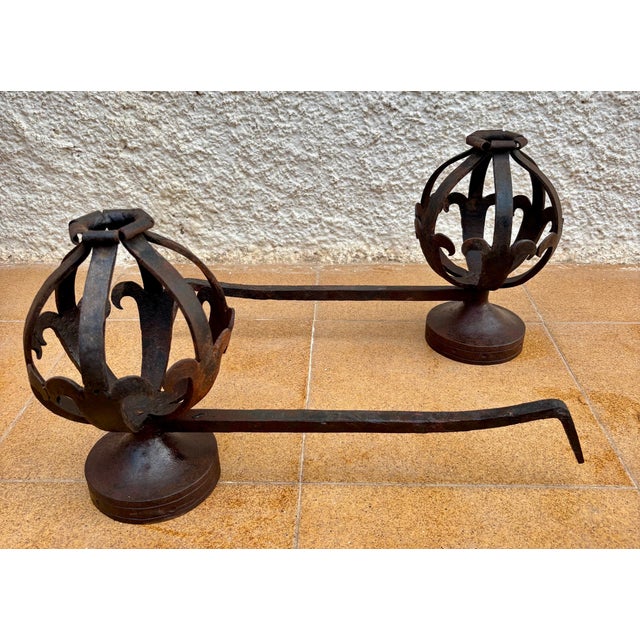 Pair of Spanish Forged-Iron Basket Andirons, circa 1900 For Sale - Image 12 of 15