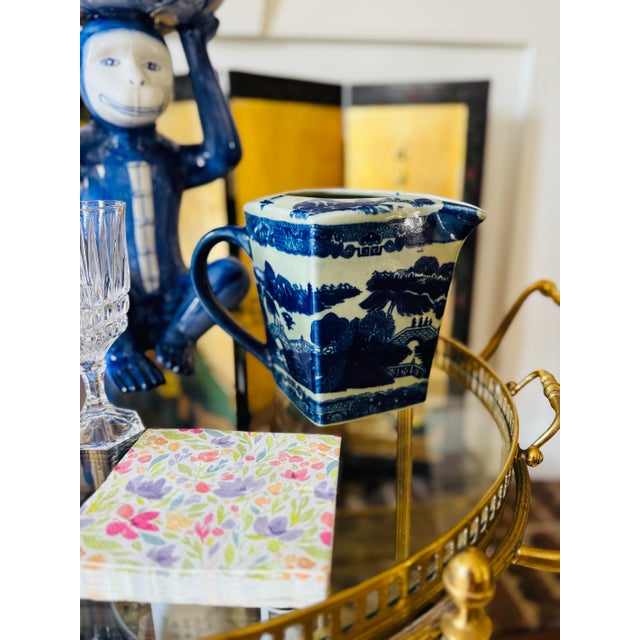 Vintage Blue and White Ironstone Pitcher For Sale - Image 4 of 9