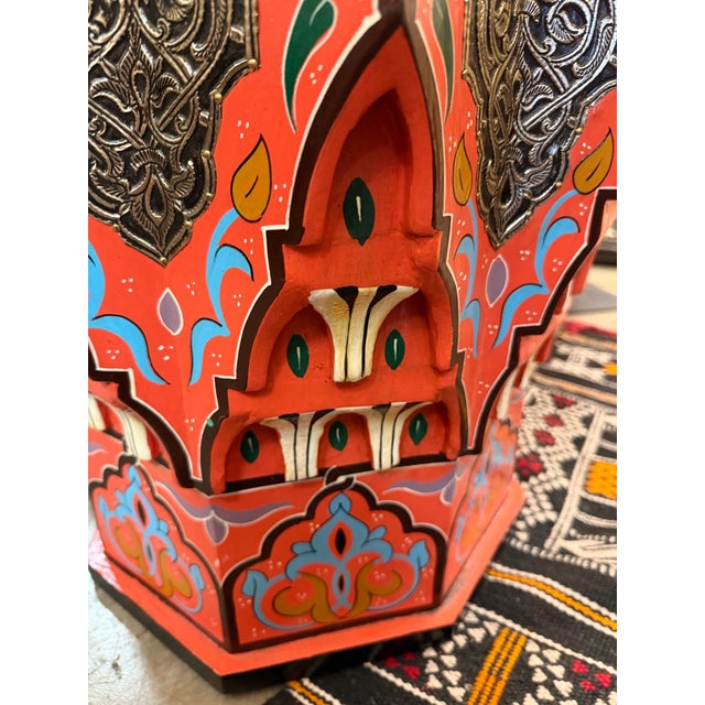 Hand Made Hand Painted Shapely Moroccan Side Table For Sale - Image 9 of 12
