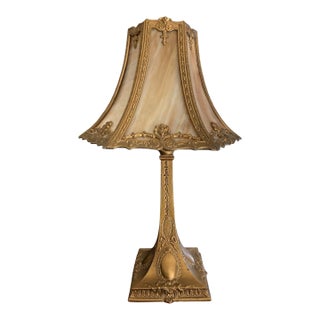 Antique Art Deco Art Nouveau Boudoir Slag Glass Lamp For Sale