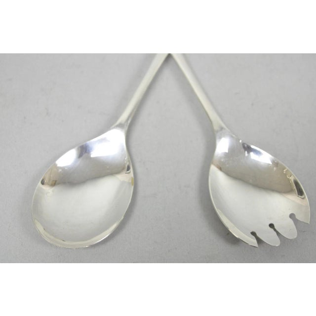Mid 20th Century Vintage Sheffield England Modern Silver Plated Salad Serving Set Fork & Spoon For Sale - Image 5 of 10
