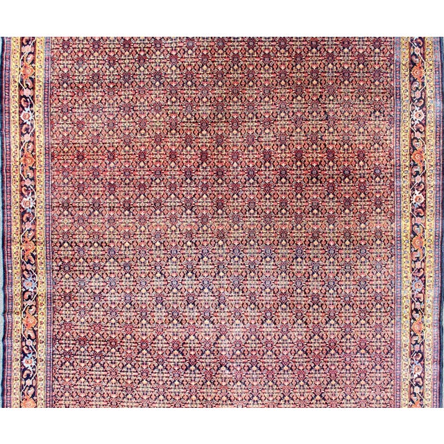 Persian Antique Persian Fine Senneh Rug With All-Over Geometric Design in Blue Background For Sale - Image 3 of 13