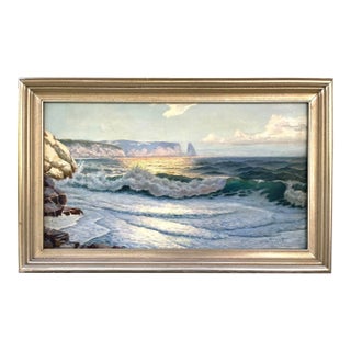 Vintage Original Oil Painting Seascape at Sunset by V.. Ivanoff For Sale