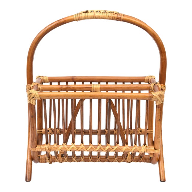 Vintage 1960's Bamboo Magazine Stand/Rack For Sale