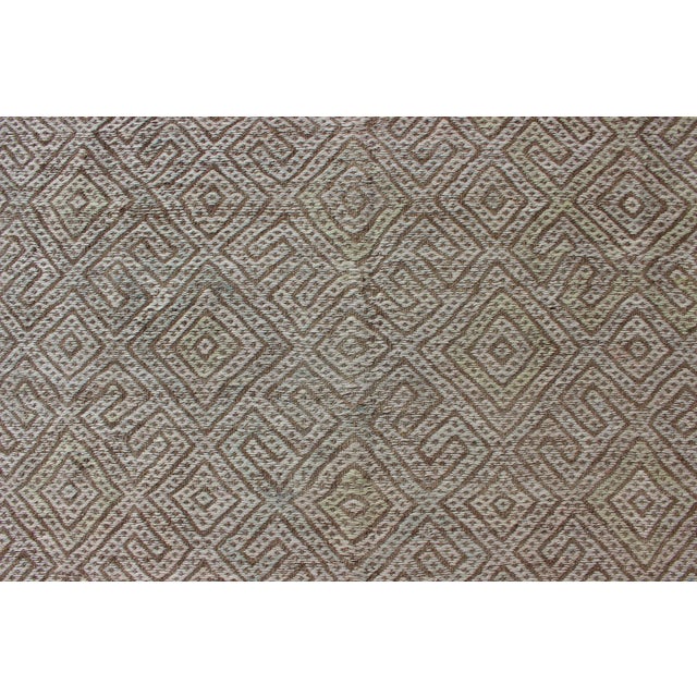 Brown Large Vintage Embroidered Flat-Weave in Ivory and Brown With Geometric Design For Sale - Image 8 of 12