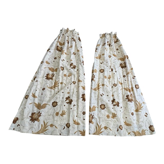 Custom Lee Jofa Floral Pinch Pleat Curtains - 2 Panels 76” For Sale