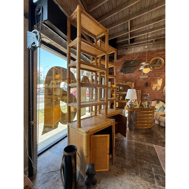 Pair of Bamboo and Woven Rattan Bookcases With Cabinet Bases, 1970s For Sale - Image 10 of 13
