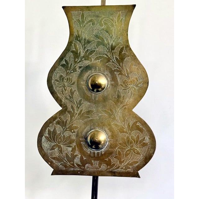 Pair of Antique Korean Brass Candlesticks with Reflector Shields For Sale - Image 11 of 13