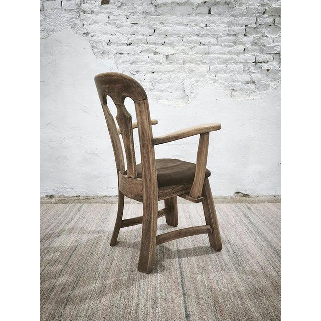 1970s Dutch Brutalist Oak Armchair with Leather Seat, 1970s For Sale - Image 5 of 16