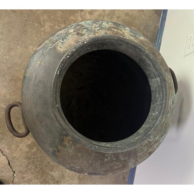 Metal Antique Copper Storage Vessel With Verdigris Patina, 19th Century For Sale - Image 7 of 12