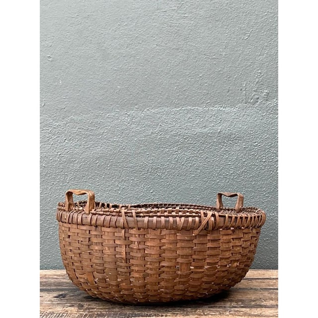 Vintage Woven Rattan Shaker Basket With Handles For Sale In West Palm - Image 6 of 12