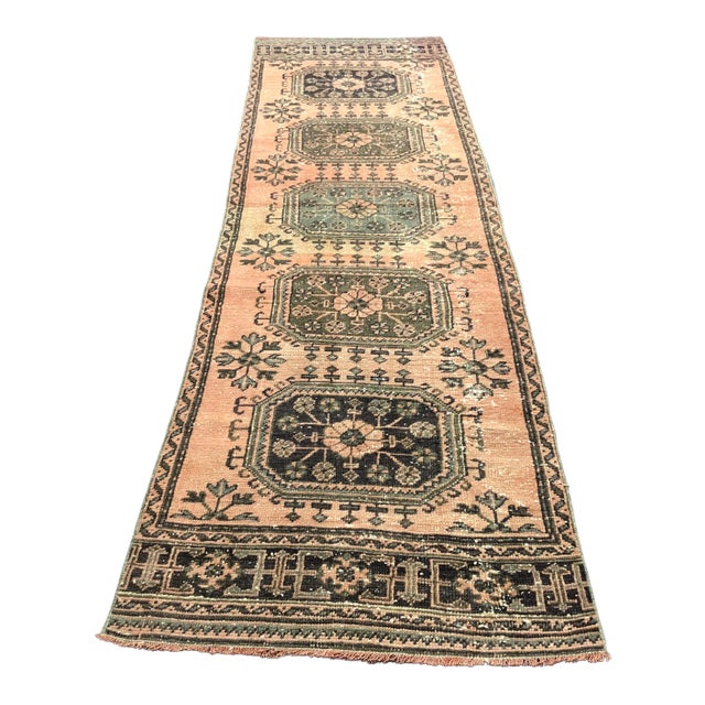 1970s Vintage Nomadic Turkish Faded Hand-Knotted Runner Rug - 3′1″ × 11′2″ For Sale
