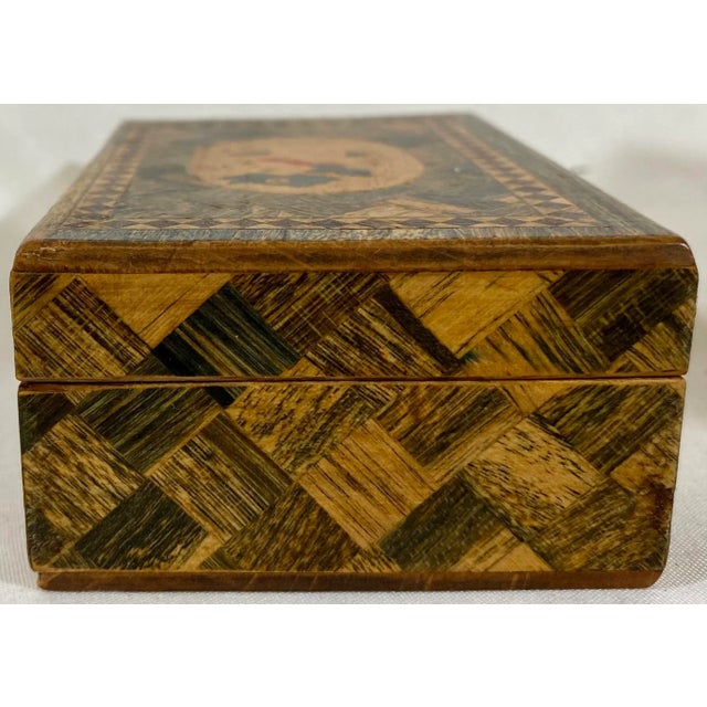 Small Vintage Hand-Crafted Wooden Box Adorned With a Pair of Scotties and Intricate Parquet Patterns From England - Circa 1940’s For Sale In Dallas - Image 6 of 10