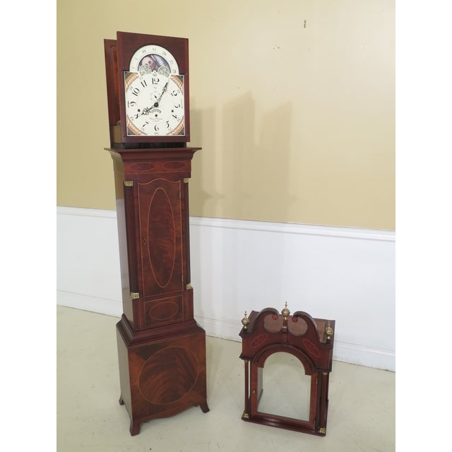 Brown 1990s Vintage Sligh Henry Ford Museum Federal Inlaid Mahogany Grandfather Clock For Sale - Image 8 of 13