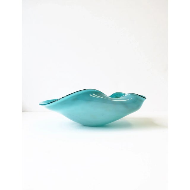 Murano Italian Murano Art Glass Bowl in Turquoise Blue For Sale - Image 4 of 12