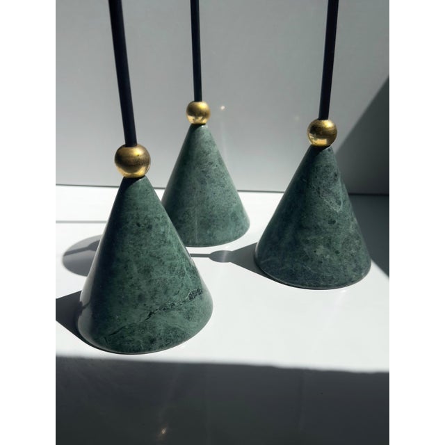 1980s Postmodern Marble and Brass Candlesticks attributed to Christian De Beaumont, 1980s, Set of 3 For Sale - Image 5 of 6