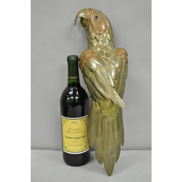 Vintage Sergio Bustamante Style Brass & Copper Parrot Swing Hanging Sculpture For Sale - Image 10 of 10