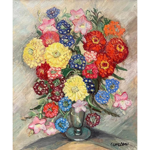 Stéphanie Caroline Guerzoni, Verbena Flowers, Oil on Canvas, 1960s For Sale - Image 10 of 10