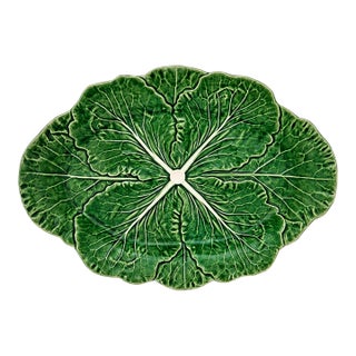 Vintage Bordallo Pinheiro Majolica Cabbage Leaf Serving Platter For Sale