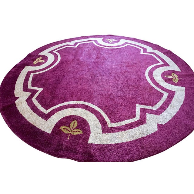 Textile 1930s Purple Round Minimalist Antique French Art Deco Rug 9' 2" X 9' 2" Handknotted Wool Carpet For Sale - Image 7 of 7