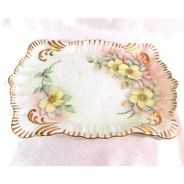 1960s Hand Painted and Signed Vanity Tray and Covered Vanity Jar For Sale - Image 10 of 14