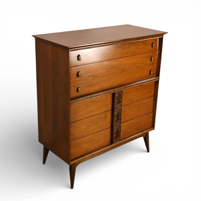 Bassett Bassett Mayan Vintage MCM Tiki Highboy Dresser, C. 1960s For Sale - Image 4 of 10