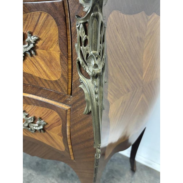 2000 - 2009 Louis XV Style Bombé Commode with Marquetry and Marble Top by R. Bacchin For Sale - Image 5 of 8
