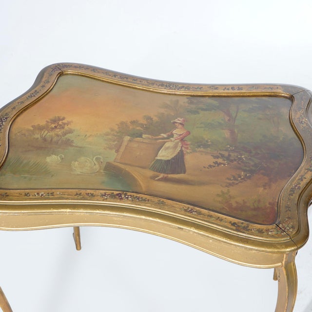 19th Century Antique French Vernis Martin Decorated Giltwood Table 19th Century For Sale - Image 5 of 11
