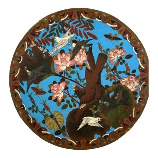 Late 19th Century Japanese Cloisonne Bronze Charger Plate Meiji Period For Sale