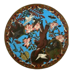 Late 19th Century Japanese Cloisonne Bronze Charger Plate Meiji Period