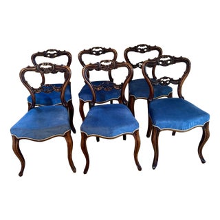 Antique Victorian Rosewood Balloon Back Dining Chairs, 1870, Set of 6 For Sale