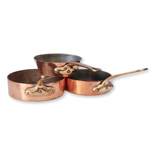 Early 20th Century Antique Helvetia Copper Cookware Set with Brass Handles For Sale - Image 5 of 5
