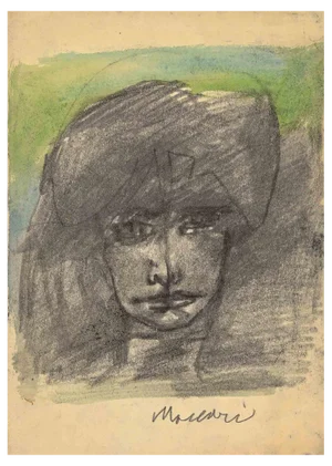 Mino Maccari, Portrait, Watercolor and Charcoal, Mid-20th Century