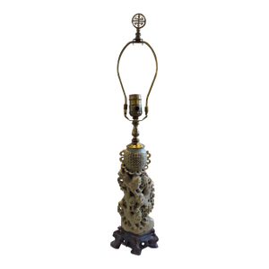 Vintage Carved Soapstone Asian Heme Table Lamp