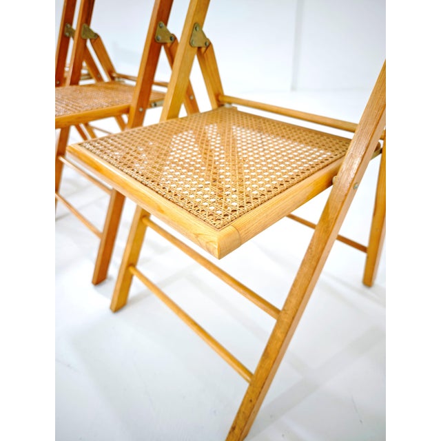 Vintage Vienna Straw and Wood Folding Chairs, Italy, 1970s, Set of 4 For Sale - Image 16 of 18