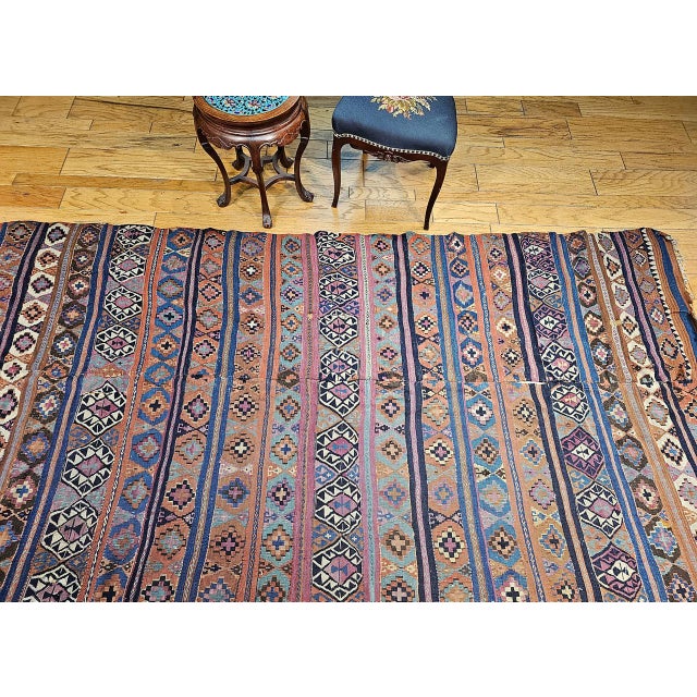 19th Century Antique Caucasian Shirvan Kilim, Handwoven Wool, Allover Geometric Pattern, 1880s, 5' x 10' For Sale - Image 5 of 16
