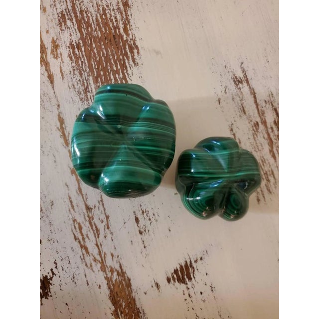 Carved Malachite Bulbous Shaped Stones - a Pair For Sale - Image 9 of 9