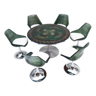 French Mosquito Round Dining Table Set by Poul Cadovius and Bjørn Wiinblad for France & Son, 1960s, Set of 6 For Sale