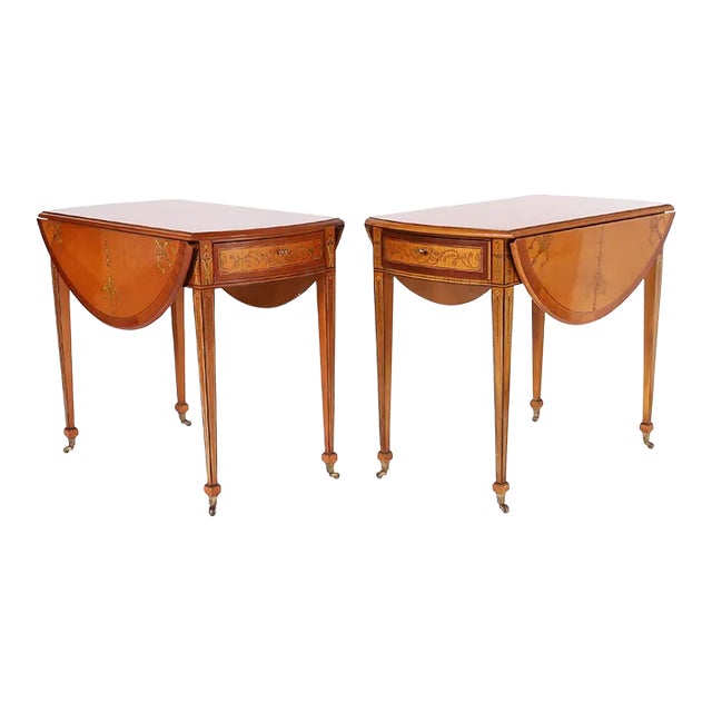 Pair of Vintage Adam Style Drop Leaf Tables or Stands For Sale