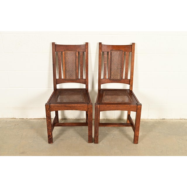 Lifetime Furniture Antique Mission Oak and Cane Arts & Crafts Side Chairs or Dining Chairs, Pair For Sale - Image 12 of 12