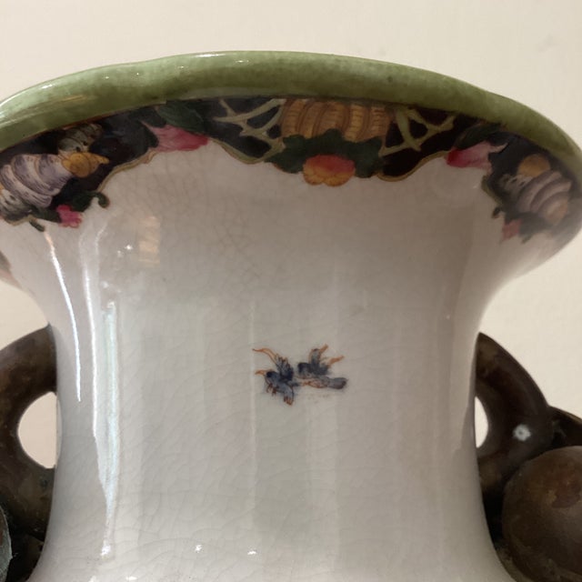 Late 19th Century Chinese Crackle Glazed Ceramic Porcelain Vase “Paradise Garden“ With Pomegranate Handles For Sale - Image 9 of 12