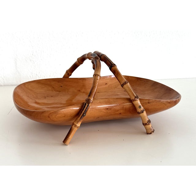 Mid-Century Italian Nutwood and Bamboo Basket, 1970s For Sale - Image 4 of 17