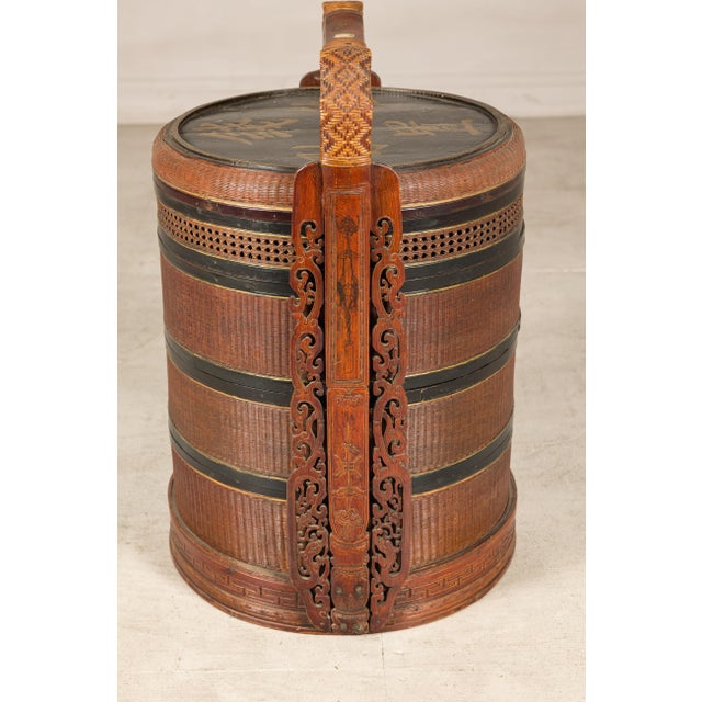 Chinese Vintage Chinese Rattan Wedding Basket with Carved Handle and Nested Containers For Sale - Image 3 of 18