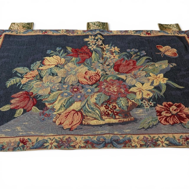 Vintage Chinese Aubusson-Style Floral Tapestry, 1960s, Wool on Cotton, 2'2" X 3'5" For Sale - Image 4 of 5