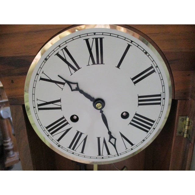 Beautiful Vintage Wood Ansonia Reproduction Tear Drop Clock 8 Day Wind Painted Glass on Door Works For Sale - Image 11 of 15