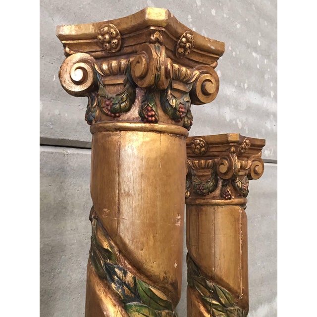 20th Century Spanish Carved Gilt Polychrome Wood Corinthian Columns.Set of Three For Sale - Image 10 of 13